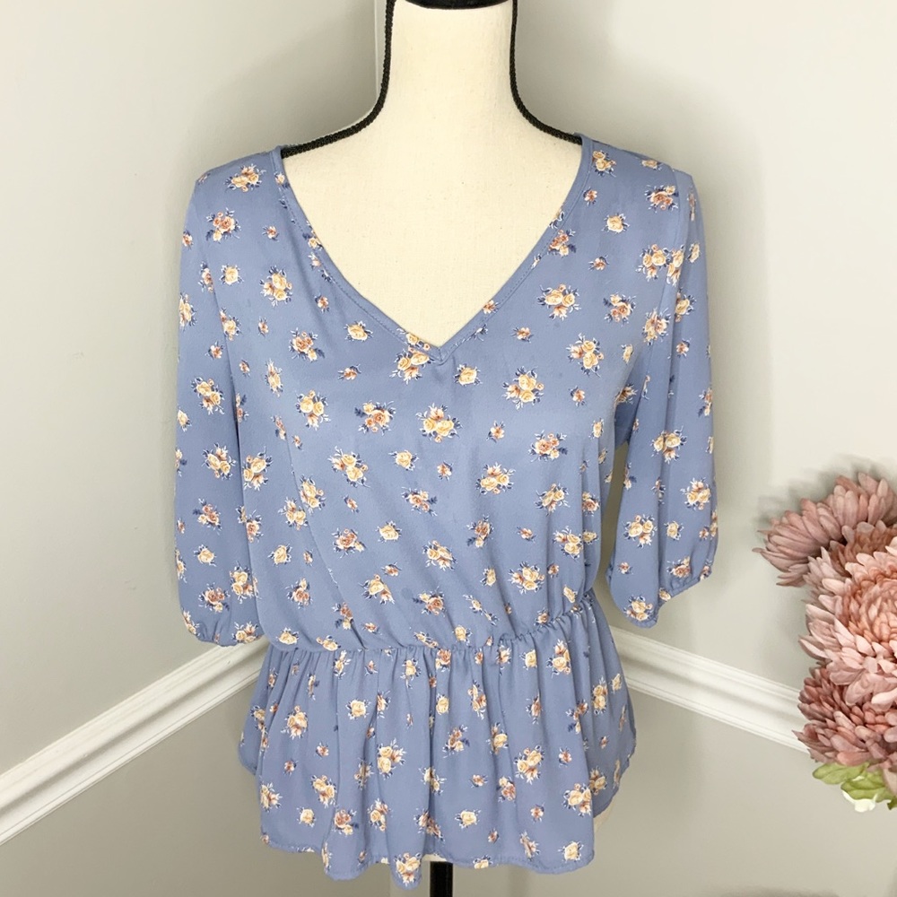 Cozy Rozy Floral V-Neck elastic waist Blouse